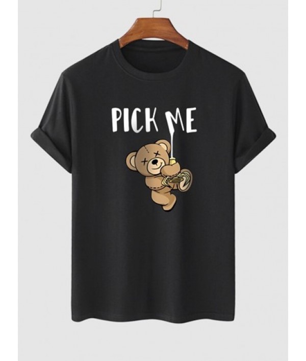 PICK ME Bear Print Short Sleeve T Shirt And Basic Casual Shorts Set