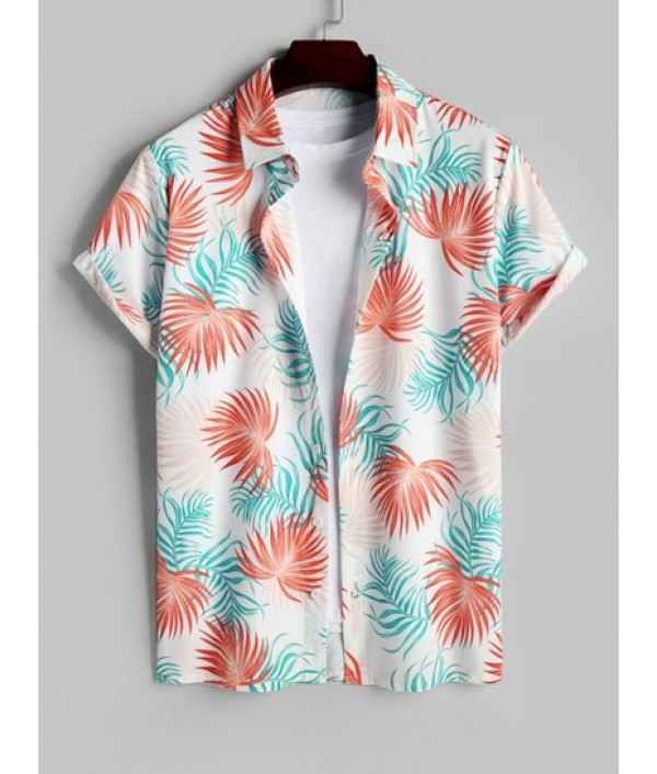 Tropical Leaves Pattern Short Sleeves Shirt And Solid Color Board Shorts Hawaiian Set Tropical Leaves Pattern Short Sleeves Shirt And Solid Color Board Shorts Hawaiian Set
