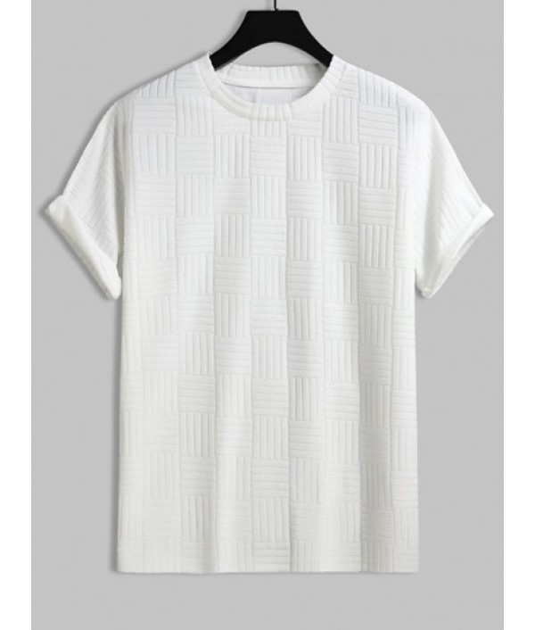 Men's Jacquard Towel Cloth Textured Short Sleeves T-shirt And Plaid Pattern Zip Fly Casual Pants Set Men's Jacquard Towel Cloth Textured Short Sleeves T-shirt And Plaid Pattern Zip Fly Casual Pants Set