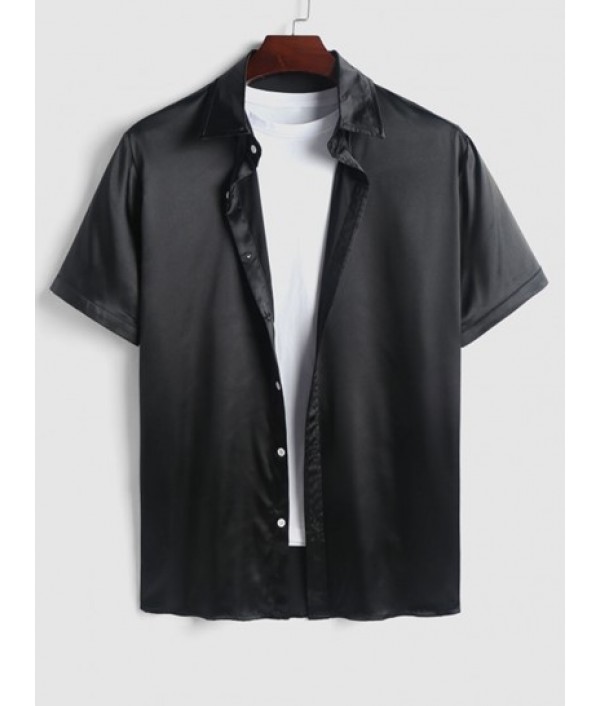 Solid Color Silky Satin Short Sleeves Shirt And Shorts Set