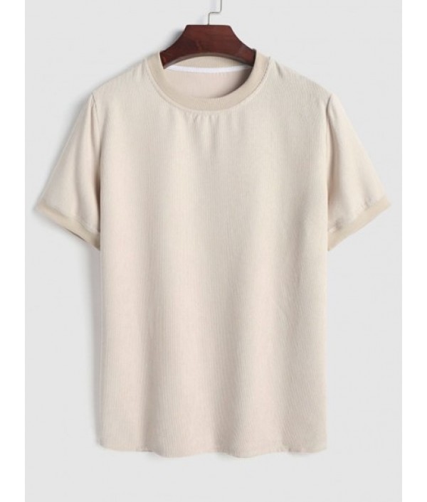 Men's Solid Color Ribbed Corduroy Short Sleeves Crew Neck T-shirt And Drawstring Pocket Plain Textured Shorts Set Men's Solid Color Ribbed Corduroy Short Sleeves Crew Neck T-shirt And Drawstring Pocket Plain Textured Shorts Set