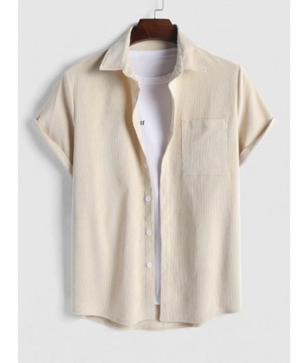 Men's 2 Piece Outfits Casual Basic Solid Color Pocket Corduroy Short Sleeves Button Up Shirt And Drawstring Shorts Set Men's 2 Piece Outfits Casual Basic Solid Color Pocket Corduroy Short Sleeves Button Up Shirt And Drawstring Shorts Set