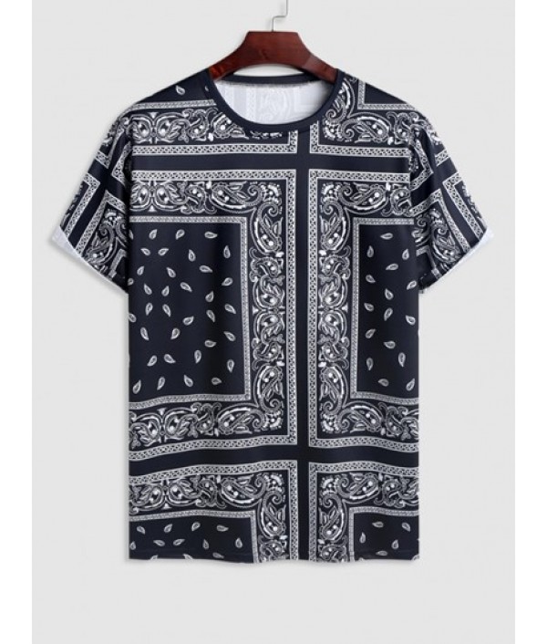 Men's Co Ord Two Piece Set Summer Vacation Ethnic Paisley Scarf Print Short Sleeve Round Neck T Shirt With Drawstring Pocket Bermuda Shorts Set Men's Co Ord Two Piece Set Summer Vacation Ethnic Paisley Scarf Print Short Sleeve Round Neck T Shirt With Drawstring Pocket Bermuda Shorts Set
