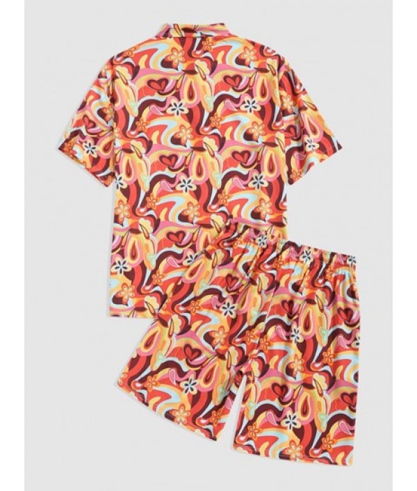 Floral Print Shirt And Pocket Shorts Set Floral Print Shirt And Pocket Shorts Set