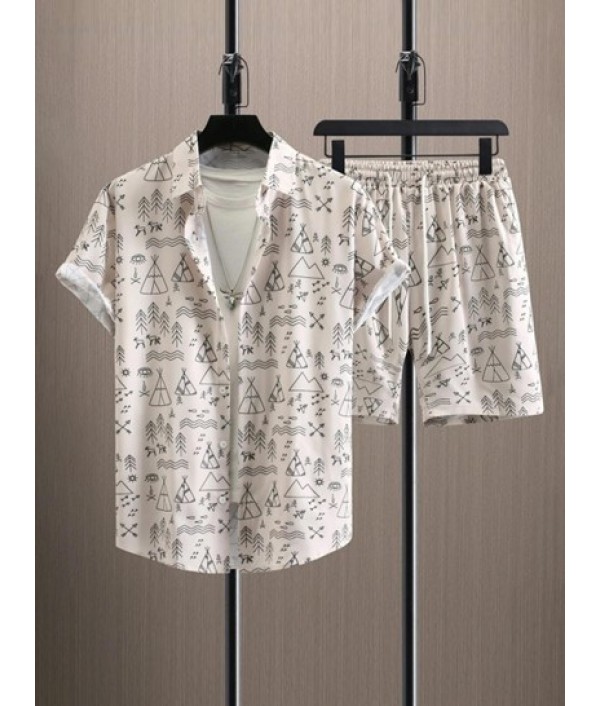 Geometric Figure Pattern Short Sleeves Shirt And Shorts Set Geometric Figure Pattern Short Sleeves Shirt And Shorts Set