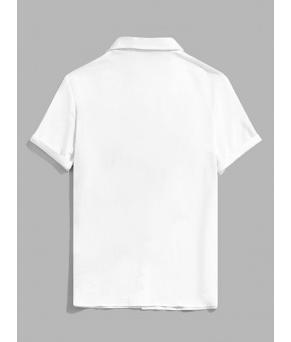 Floral Shirt And Drawstring Pockets Shorts Set