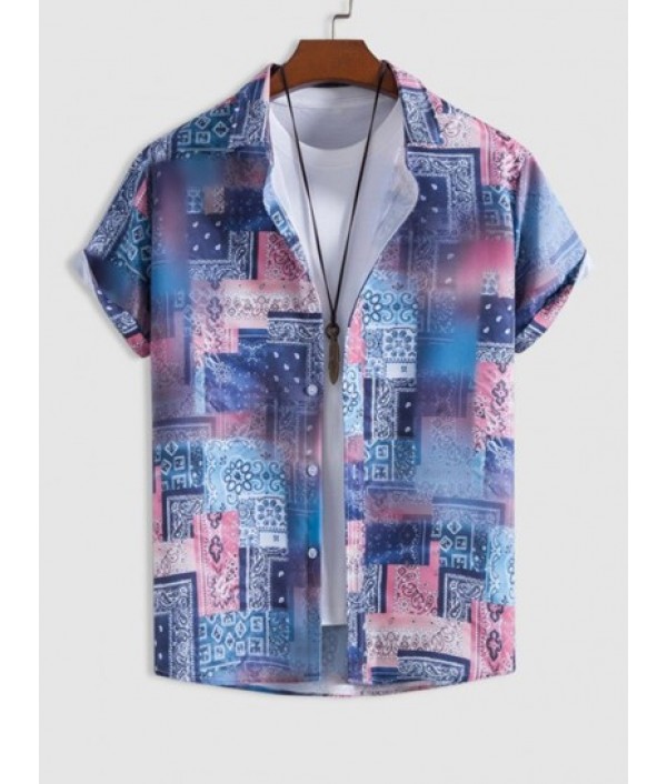 Men's Ethnic Style Paisley Pattern Short Sleeves Button Front Shirt And Basic Casual Shorts Set Men's Ethnic Style Paisley Pattern Short Sleeves Button Front Shirt And Basic Casual Shorts Set