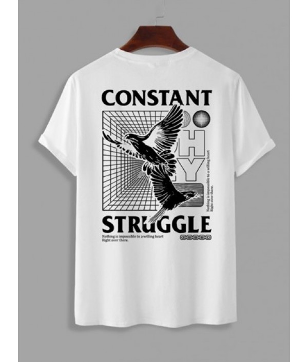 Men's Daily Casual Short Sleeve Eagle Letter Graphic Round Neck T Shirt And Flap Pocket Drawstring Elastic Waist Streetwear Casual Techwear Jogger Cargo Pants Set