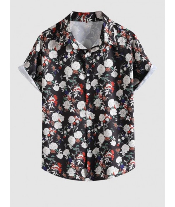 Floral Print Short Sleeve Shirt And Side Multi Flap Pockets Casual Jogger Pants Set Floral Print Short Sleeve Shirt And Side Multi Flap Pockets Casual Jogger Pants Set