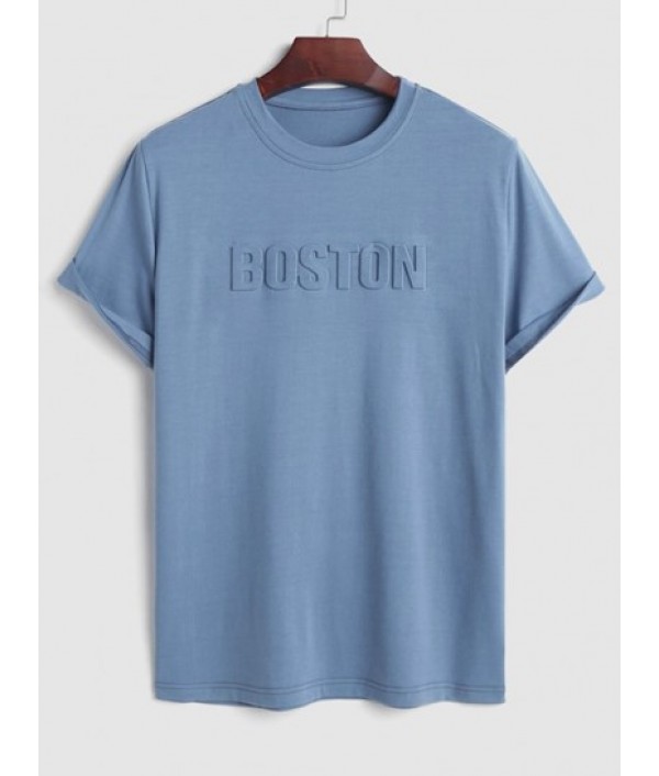 Men's Basic Minimalist BOSTON Letter Printed 3D Embossed Design Short Sleeves Round Neck T-shirt And Basic Casual Shorts Set Men's Basic Minimalist BOSTON Letter Printed 3D Embossed Design Short Sleeves Round Neck T-shirt And Basic Casual Shorts Set