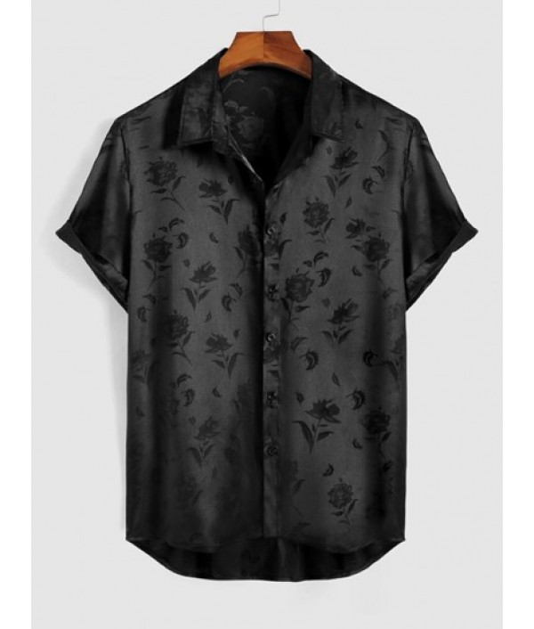 2Pcs Jacquard Silky Leopard Print Satin Party Short Sleeve Shirt