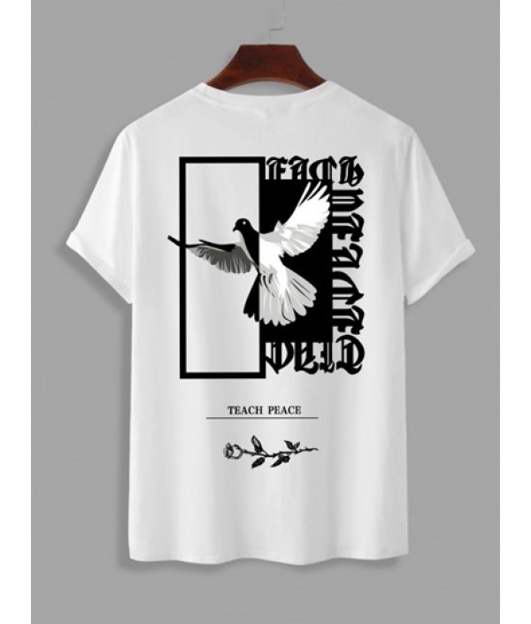 Eagle Letter Rose Graphic Pattern T-shirt And Multi-pockets Cargo Pants