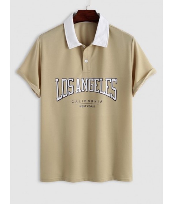 Men's Short Sleeves LOS ANGELES CALIFORNIA Polo T Shirt And Loose Fit Drawstring Pocket Design Beam Feet Parachute Cargo Pants Set