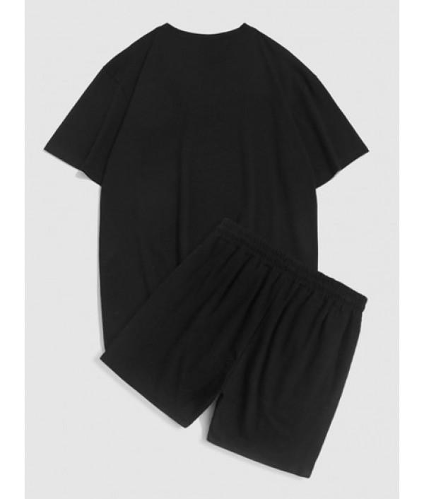 LOS ANGELES Letter Printed T-shirt And Drawstring Shorts Set LOS ANGELES Letter Printed T-shirt And Drawstring Shorts Set