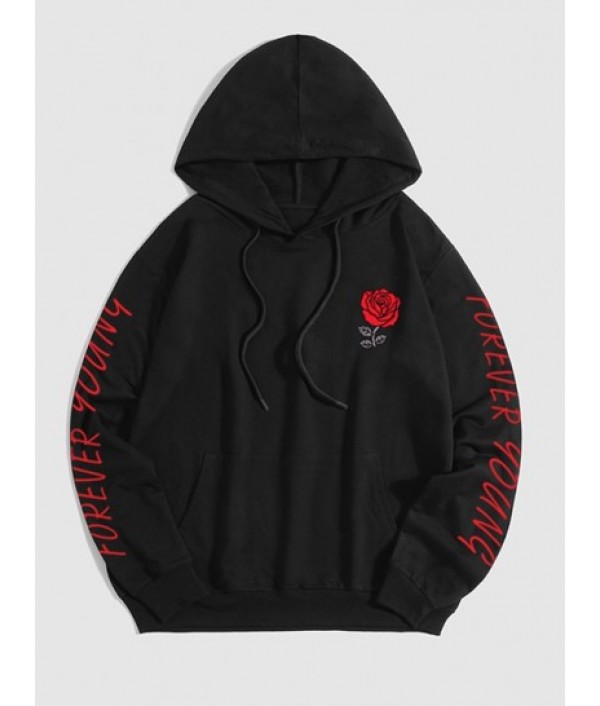 Letter And Rose Printed Pullover Hoodie And Drawstring Jogger Pants Set Outfit Letter And Rose Printed Pullover Hoodie And Drawstring Jogger Pants Set Outfit