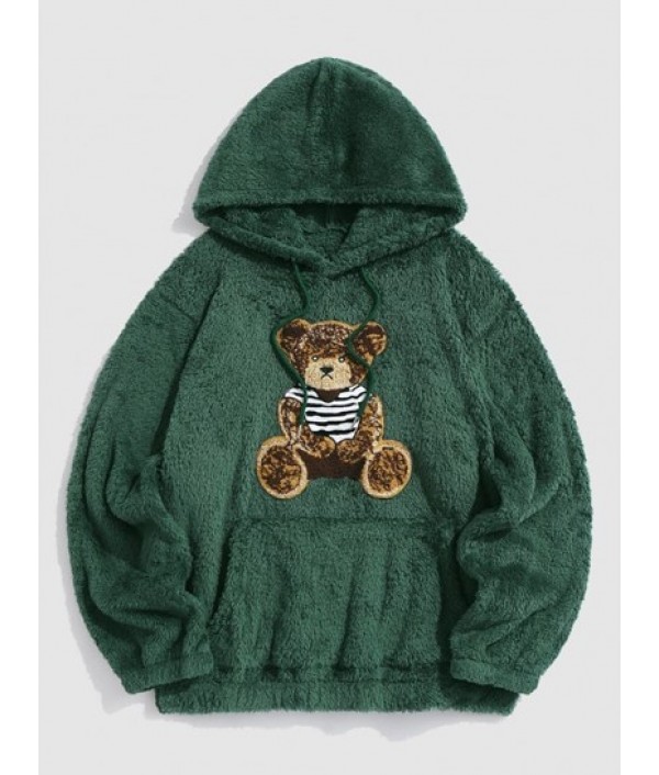 2Pcs Bear Terry Embroidered Pullover Fluffy Faux Fur Teddy Hoodies 2Pcs Bear Terry Embroidered Pullover Fluffy Faux Fur Teddy Hoodies