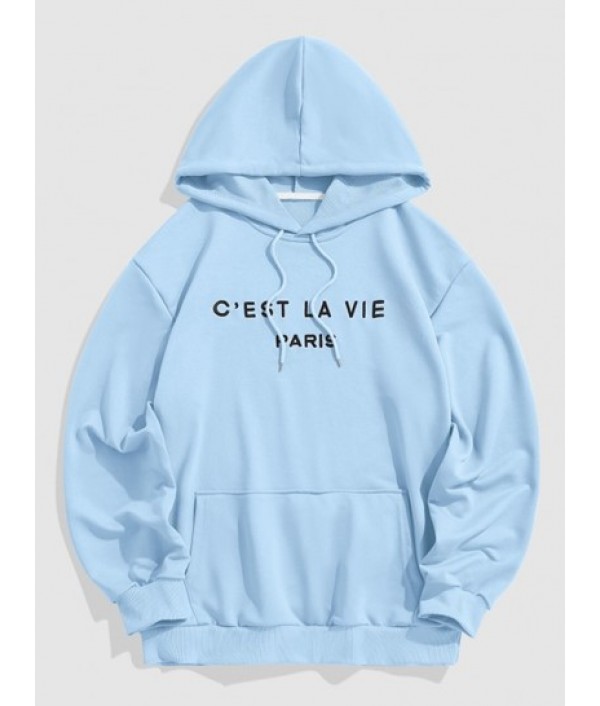 Letter C'EST LA VIE PARIS Embroidery Essentials Hoodie And Drawstring Pocket Jogger Pants Set Letter C'EST LA VIE PARIS Embroidery Essentials Hoodie And Drawstring Pocket Jogger Pants Set