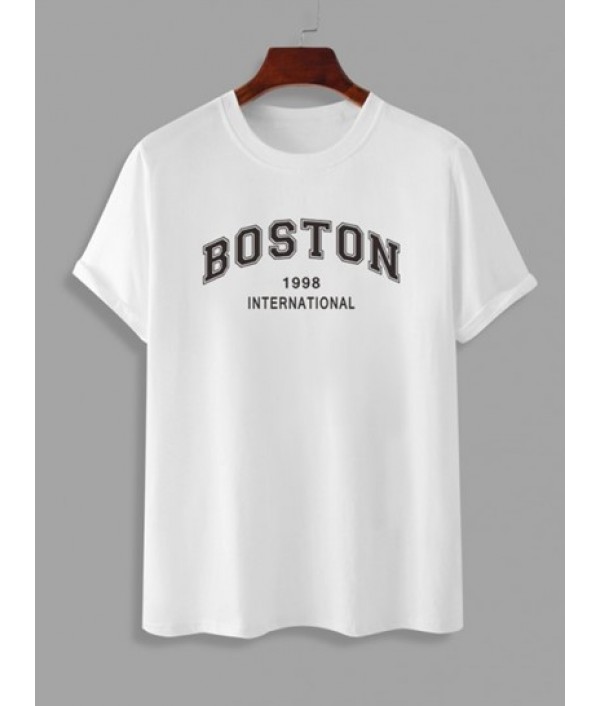 BOSTON Print Short Sleeve Drawstring Pocket Shorts Set BOSTON Print Short Sleeve Drawstring Pocket Shorts Set