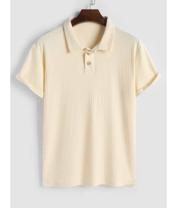 Textured Short Sleeves Polo Collared T-shirt And Basic Casual Shorts Set