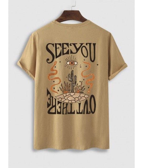 Letter Cactus Eye Graphic Pattern Short Sleeves T-shirt And Casual Shorts Set Letter Cactus Eye Graphic Pattern Short Sleeves T-shirt And Casual Shorts Set