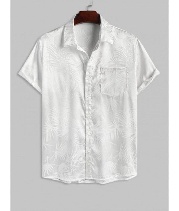 Men's Coconut Tree Jacquard Silky Satin Short Sleeves Button Front Party Shirt And Shorts Set Men's Coconut Tree Jacquard Silky Satin Short Sleeves Button Front Party Shirt And Shorts Set