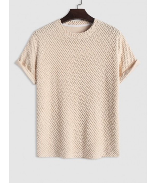 Men's Daily Casual Two Piece Set Terry Cloth Geometric Jacquard Textured Short Sleeves T-shirt With Drawstring Pocket Corduroy Textured Shorts Set Men's Daily Casual Two Piece Set Terry Cloth Geometric Jacquard Textured Short Sleeves T-shirt With Drawstring Pocket Corduroy Textured Shorts Set