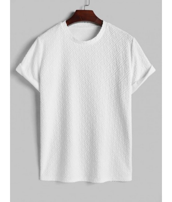 Men's Terry Cloth Geometric Jacquard Textured Short Sleeves T-shirt And Casual Elastic Waist Shorts Set