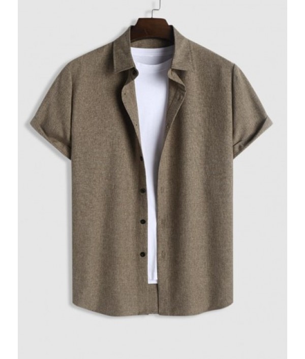 Men's Marled Short Sleeves Button Front Shirt And Drawstring Pants Set