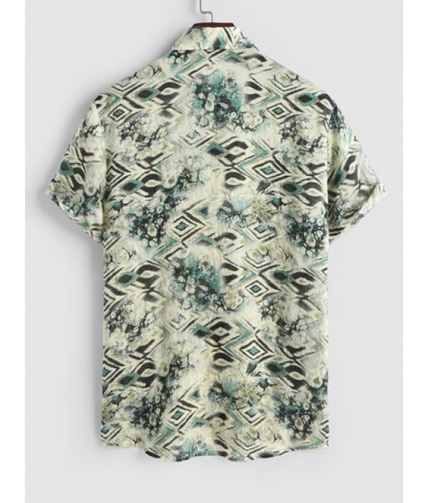 Men's Mix And Match Two Piece Set Geometric Snake Printed Short Sleeves Shirt With Solid Color Basic Casual Shorts Set