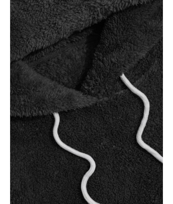 Solid Front Pocket Fluffy Fleece Hoodie And Pants Two Piece Set