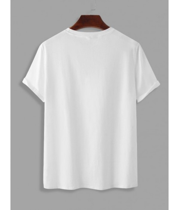 Men's PARIS Cartoon Bear Pattern Short Sleeves Crew Neck T-shirt With Solid Color Basic Shorts Set