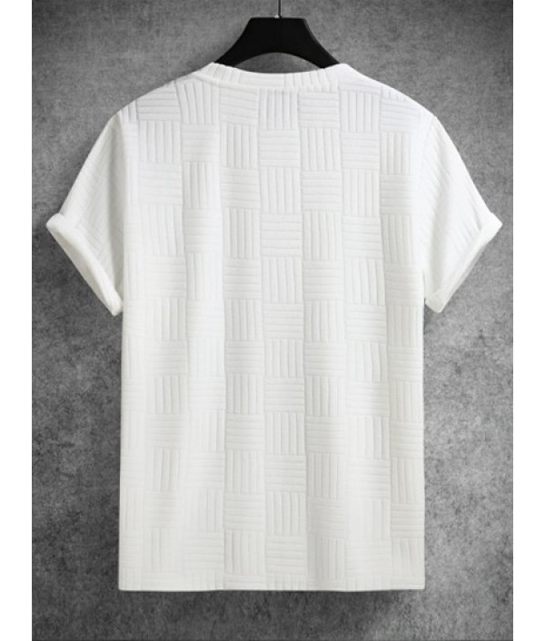 Men's Jacquard Towel Cloth Textured Short Sleeves T-shirt And Plaid Pattern Zip Fly Casual Pants Set Men's Jacquard Towel Cloth Textured Short Sleeves T-shirt And Plaid Pattern Zip Fly Casual Pants Set