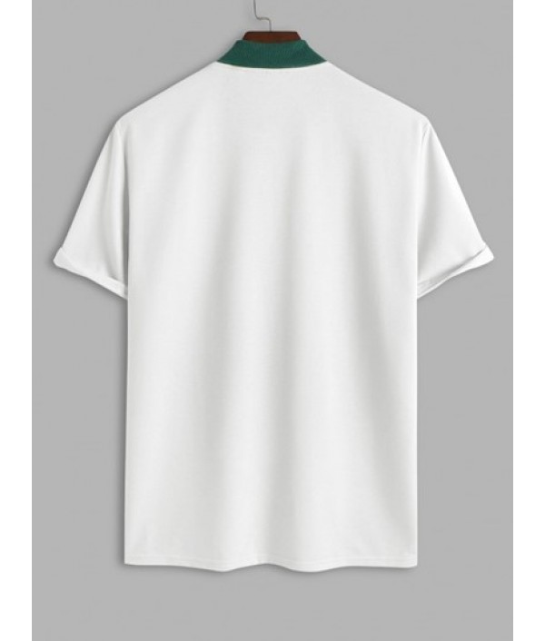 Men's West Coast California Letter Printed Stand Collar College Style Short Sleeves T-shirt And Solid Color Drawstring Basic Casual Bermuda Shorts Set