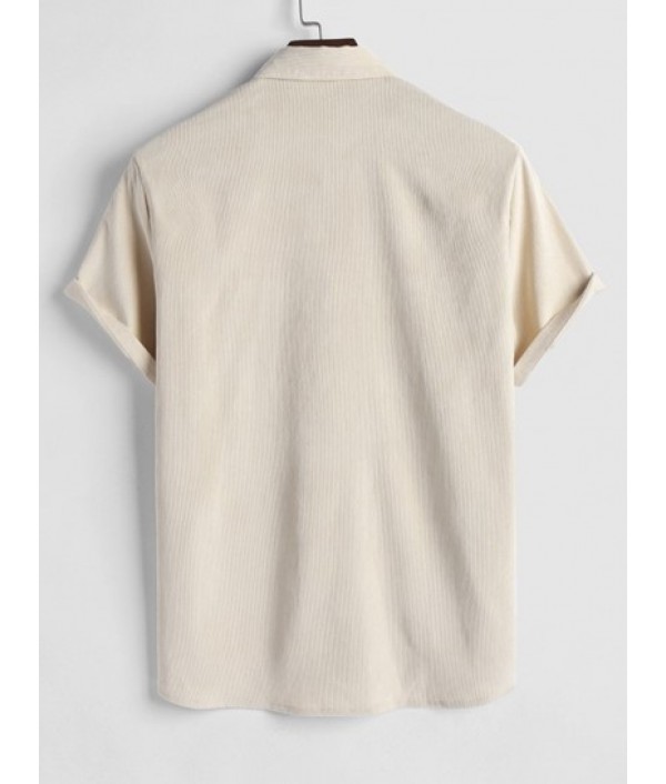 Men's 2 Piece Outfits Casual Basic Solid Color Pocket Corduroy Short Sleeves Button Up Shirt And Drawstring Shorts Set Men's 2 Piece Outfits Casual Basic Solid Color Pocket Corduroy Short Sleeves Button Up Shirt And Drawstring Shorts Set