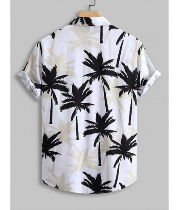 Men's Aloha Hawaiian Coconut Trees Printed Short Sleeves Button Front Vacation Shirt And Solid Color Basic Casual Bermuda Shorts Set Men's Aloha Hawaiian Coconut Trees Printed Short Sleeves Button Front Vacation Shirt And Solid Color Basic Casual Bermuda Shorts Set