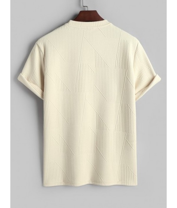 Geometric Textured Short Sleeves Basic T-shirt And Basic Drawstring Shorts Set