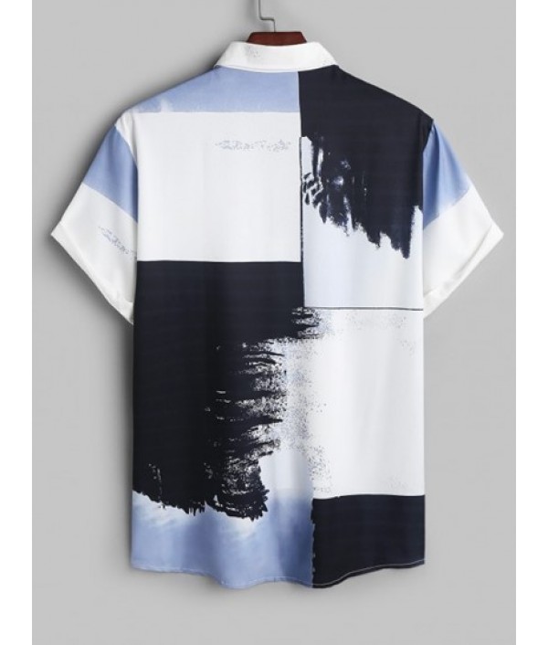 Men's Casual Colorblock Painting Print Button Up Short Sleeves Summer Vacation Shirt And Beach Drawstring Pockets Board Shorts Set Men's Casual Colorblock Painting Print Button Up Short Sleeves Summer Vacation Shirt And Beach Drawstring Pockets Board Shorts Set