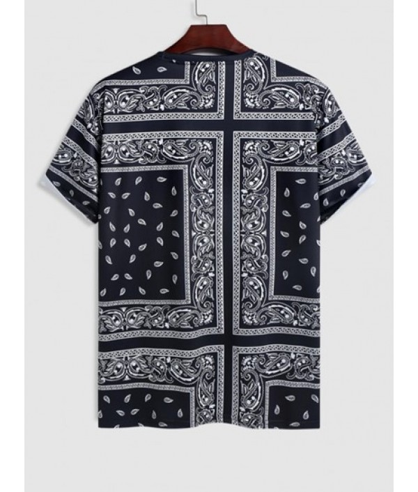 Men's Co Ord Two Piece Set Summer Vacation Ethnic Paisley Scarf Print Short Sleeve Round Neck T Shirt With Drawstring Pocket Bermuda Shorts Set Men's Co Ord Two Piece Set Summer Vacation Ethnic Paisley Scarf Print Short Sleeve Round Neck T Shirt With Drawstring Pocket Bermuda Shorts Set