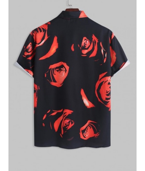 Men's Casual Summer Vacation Floral Rose Print Button Up Short Sleeves Shirt And Basic Casual Shorts Set Men's Casual Summer Vacation Floral Rose Print Button Up Short Sleeves Shirt And Basic Casual Shorts Set