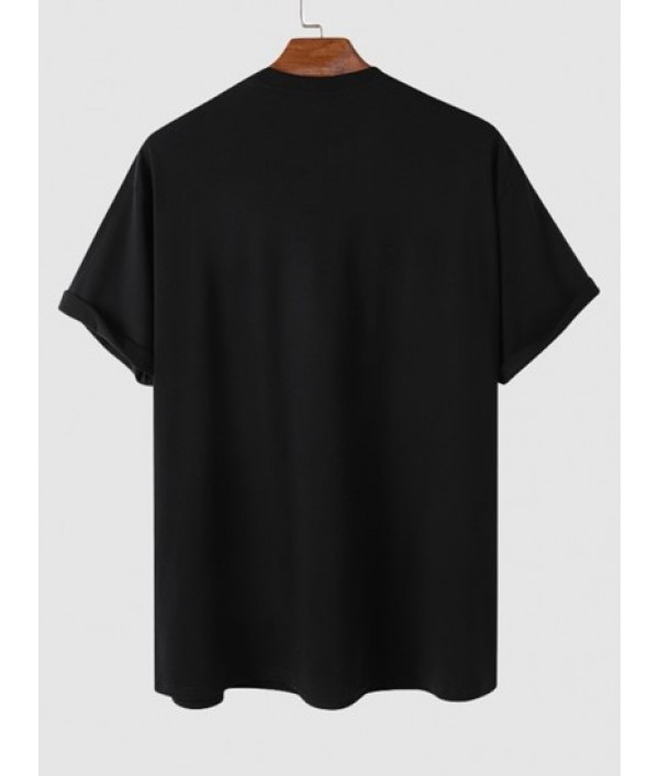 Men's Japanese Sea Wave Printed Short Sleeves Crew Neck T-shirt And Chinese Style Fish Dragon Sea Wave Printed Vacation Beach Board Shorts Set