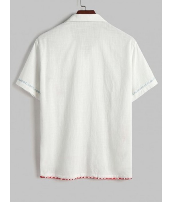 Fish Crab Marine Life Embroidery Short Sleeves Shirt With Shorts Beach Vacation Two Piece Set Fish Crab Marine Life Embroidery Short Sleeves Shirt With Shorts Beach Vacation Two Piece Set