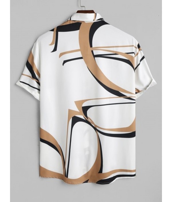 Men's Casual Abstract Geo Print Button Up Short Sleeves Shirt And Basic Casual Shorts Set Men's Casual Abstract Geo Print Button Up Short Sleeves Shirt And Basic Casual Shorts Set