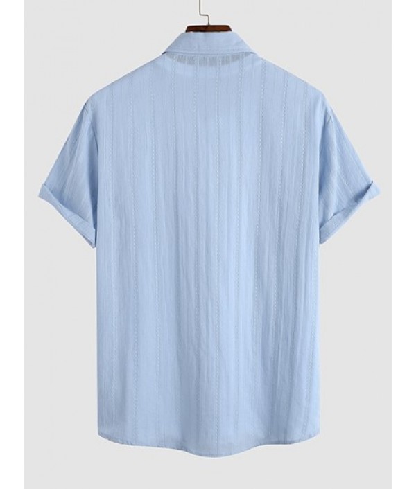 Men's Cotton And Linen Textured Jacquard Short Sleeves Shirt And Basic Casual Shorts Set