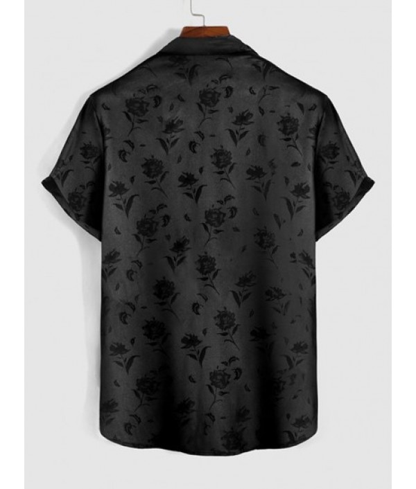 2Pcs Jacquard Silky Leopard Print Satin Party Short Sleeve Shirt