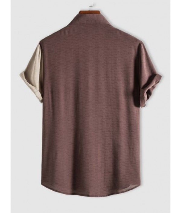 Two Tone Colorblock Short Sleeves Shirt And Beam Feet Cargo Pants Set