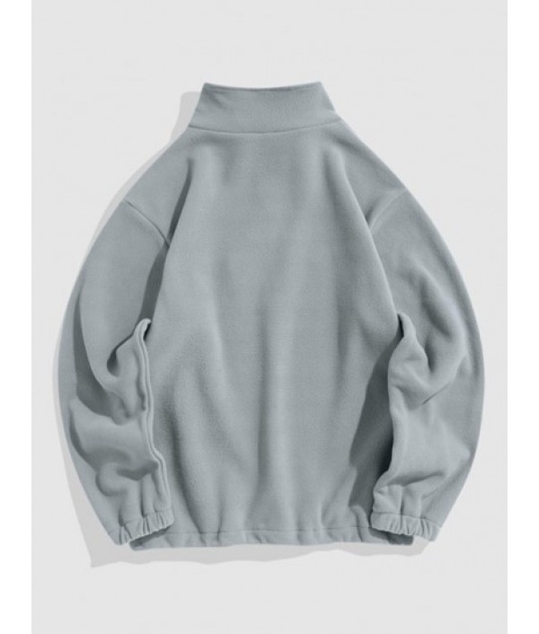 Fuzzy Embroidered Quarter Zip Polar Fleece Sweatshirt And Jogger Cargo Pants Set