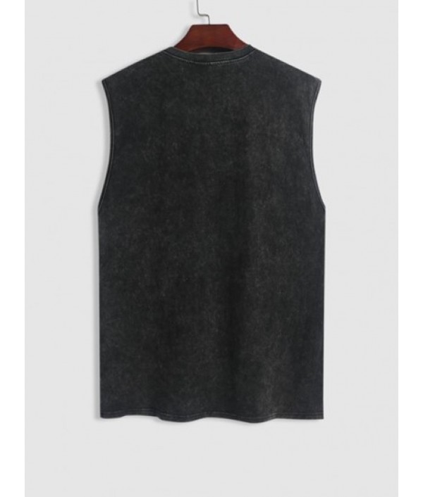 Men's Vintage Washed Crew Neck Sleeveless Casual T Shirt 100% Cotton Summer Tank Top And Pineapple Embroidered Applique Design Drawstring Shorts Set Men's Vintage Washed Crew Neck Sleeveless Casual T Shirt 100% Cotton Summer Tank Top And Pineapple Embroidered Applique Design Drawstring Shorts Set