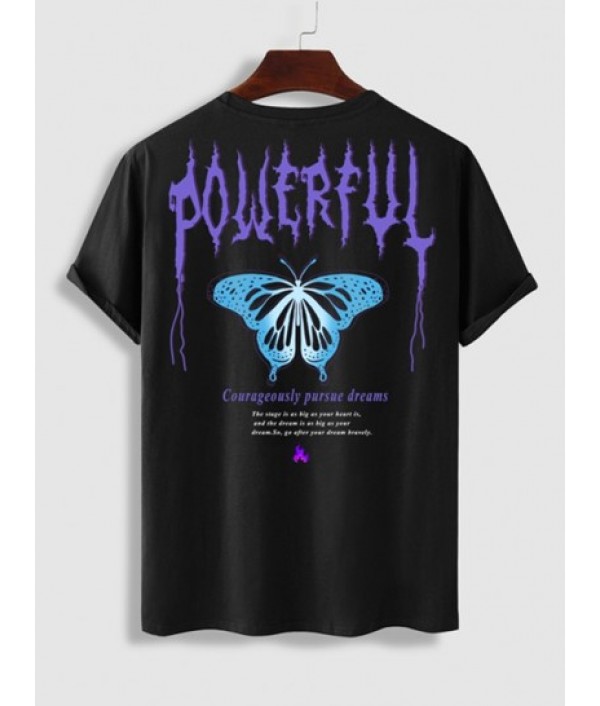 Men's Co Ord POWERFUL Butterfly Graphic Pattern Short Sleeves T-shirt With Drawstring Shorts Set