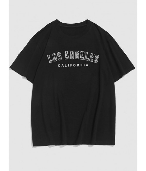 LOS ANGELES Letter Printed T-shirt And Drawstring Shorts Set LOS ANGELES Letter Printed T-shirt And Drawstring Shorts Set