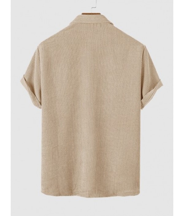 Corduroy Pocket Short Sleeves Shirt With Tapered Work Pants Set Corduroy Pocket Short Sleeves Shirt With Tapered Work Pants Set